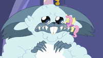 Fluttershy gives winterzilla a comforting hug MLPBGE