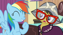 Rainbow Dash pumps hoof with excitement S6E13