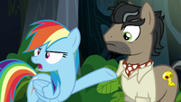 Rainbow pointing at Dr. Caballeron S6E13