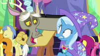 Discord pops out of Trixie's hat S7E1