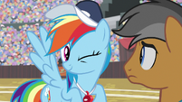 Rainbow Dash winking at Quibble Pants S9E6