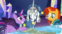 Twilight Sparkle shows her new spell to Star Swirl S7E26