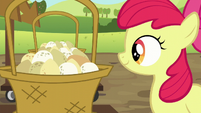 Apple Bloom pleased with her egg balancing S5E17
