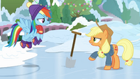 Applejack challenges Rainbow to dig holes BGES1