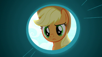 Applejack examining the party cannon S8E18