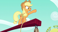 Applejack standing on the wooden beam again S6E10