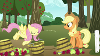 Fluttershy picks up Applejack's overturned basket S7E11