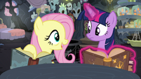 Fluttershy points to a journal entry S7E20