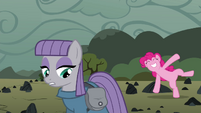 Pinkie Pie cartwheeling behind Maud S4E18