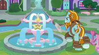 Rockhoof next to the water fountain S8E21