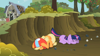 Applejack and Twilight taking cover S2E3