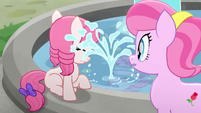 Filly gets splashed with fountain water MLPRR