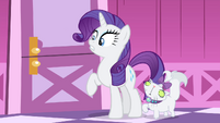 Rarity and Opal listening to Sweetie ranting inside her room S4E19