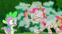 Smoke from Spike's fire breath hits Pinkie's face S5E26