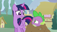 Twilight and Spike look at each other confused S5E22
