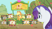 Applejack at her Fluttershy apple stand S01E20