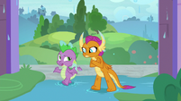 Spike and Smolder appear drenched in water S8E21