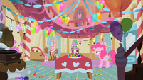 Pinkie invites Spike over for a plate of bribe... er... gems!