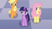 Applejack, Twilight and Fluttershy discussing Discord's riddle S2E1