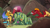 Garble approaching disguised Ember and ponies S6E5