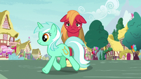 Lyra Heartstrings trotting past Big Mac S8E10