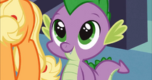 Spike is happy that Rarity's eating his pie S3E9