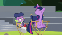 Twilight Sparkle looking proud at Spike S8E7