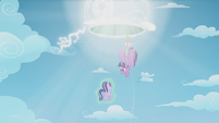 Twilight and Spike pulled up into the portal S5E25