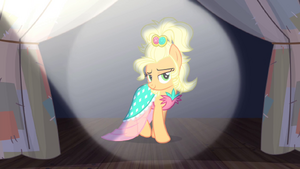 Applejack appears from behind a curtain S4E13