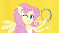 Fluttershy on yellow Better Than Ever backdrop EG2