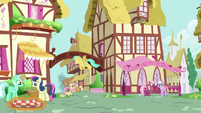 Fluttershy walking into Ponyville S9E18