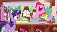 Pinkie Pie laughing at Twilight Sparkle S7E23