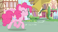 Pinkie Pie trotting towards Twilight and Spike S1E01