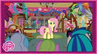 Promotional image featuring Fluttershy with Pinkie Pie's cutie mark.