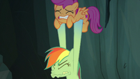 Rainbow Dash peels Scootaloo off of her face S7E16
