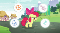 Apple Bloom with circles showing stuff she could do around her S6E4