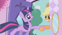 Applejack dragging Twilight outside S1E03