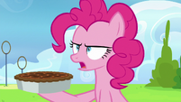 Pinkie Pie sternly tells Rainbow to eat the pie S7E23