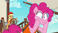 Pinkie excitedly squishes her cheeks S6E22