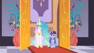 Celestia and Twilight enter the destroyed ballroom S01E26