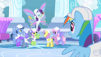 And in this photo she is admiring Rarity's new wings.