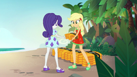 Rarity handing lifejackets to Applejack EGSB