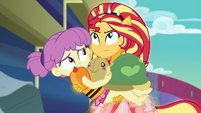 Sunset Shimmer carrying the little girl EGSB