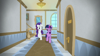 Twilight and Rarity walk the university halls S8E16