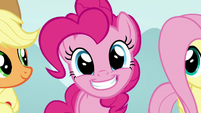 Pinkie Pie grinning at the Young Six S8E2