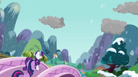 Rain and snow over Ponyville.