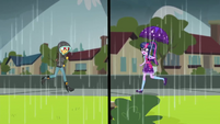 Sunset and Twilight running toward Canterlot High SS6