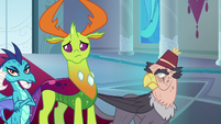 Ember, Thorax, and Gruff listen to Celestia S8E2