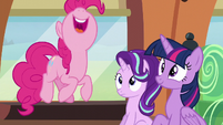 Pinkie Pie jumping with excitement S6E1