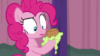 Pinkie with squished cupcake on her hoof S9E16